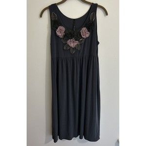 Womens NIC & DOM Sleeveless  Dark Gray Cocktail  Dress 3D Pink/Gray Flowers L